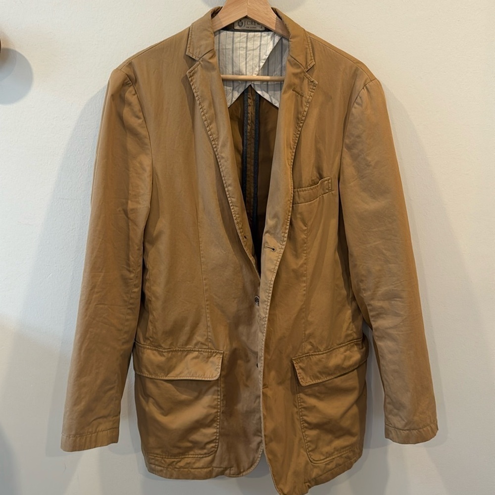 J. Crew Men’s Clayton Sportscoat Khaki Tan Beige Front Pockets Broken In Size S
